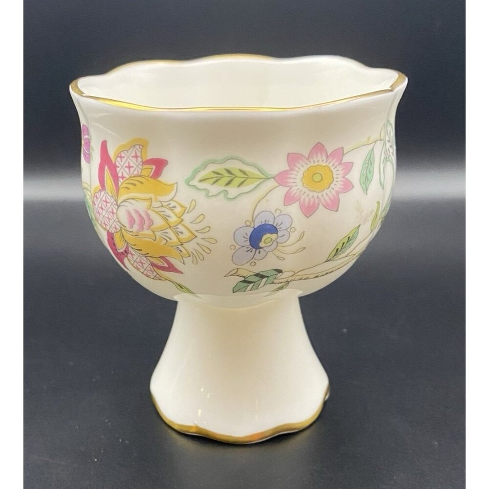 Minton Haddon Hall Bone China Footed Egg Cup Vase England Floral Gold Trim 3" - Picture 2 of 5